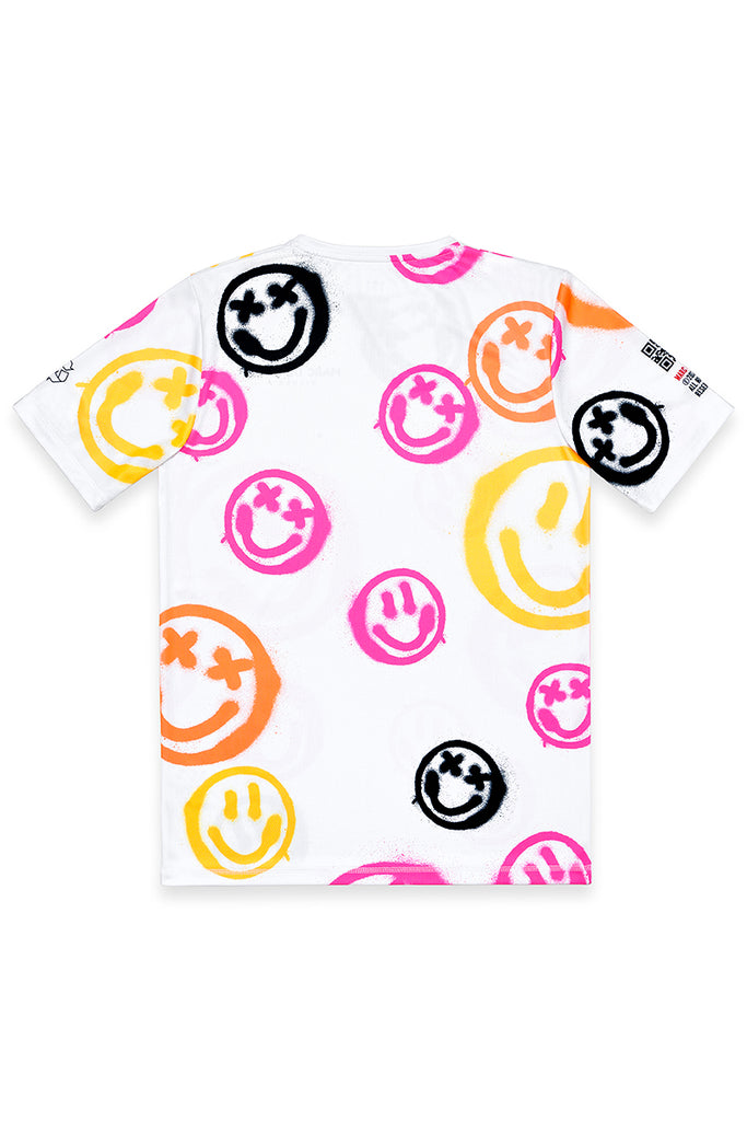 <B>SOLD OUT!</B><BR>Neon spray Smileys White Tennis T-Shirt