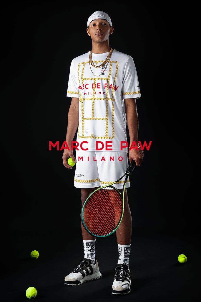 White Tennis T-shirt with Gold Chains Court