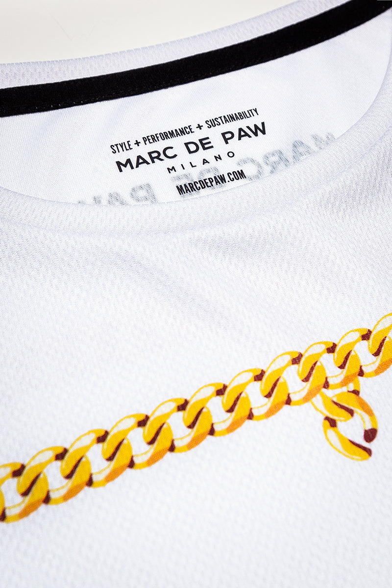 White shirt with gold hot sale chain