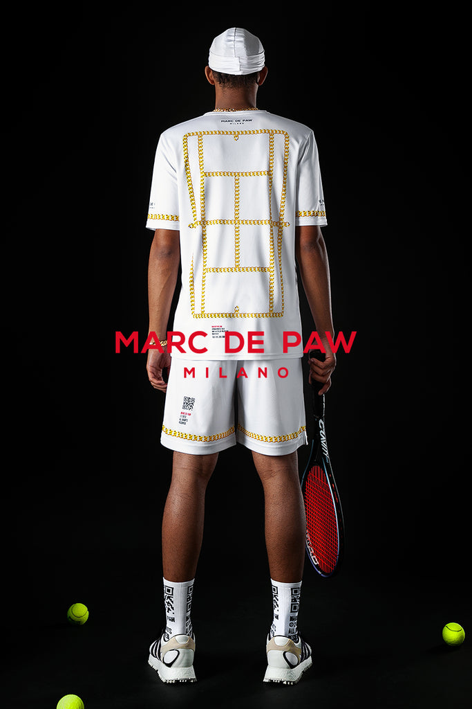 White Tennis T-shirt with Gold Chains Court