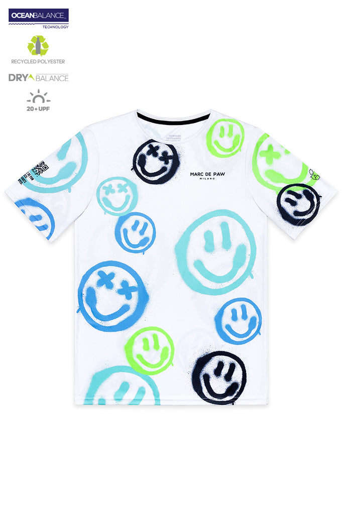 <B>LAST PIECES!</B><BR>White Tennis T-Shirt, Spray Smileys #2