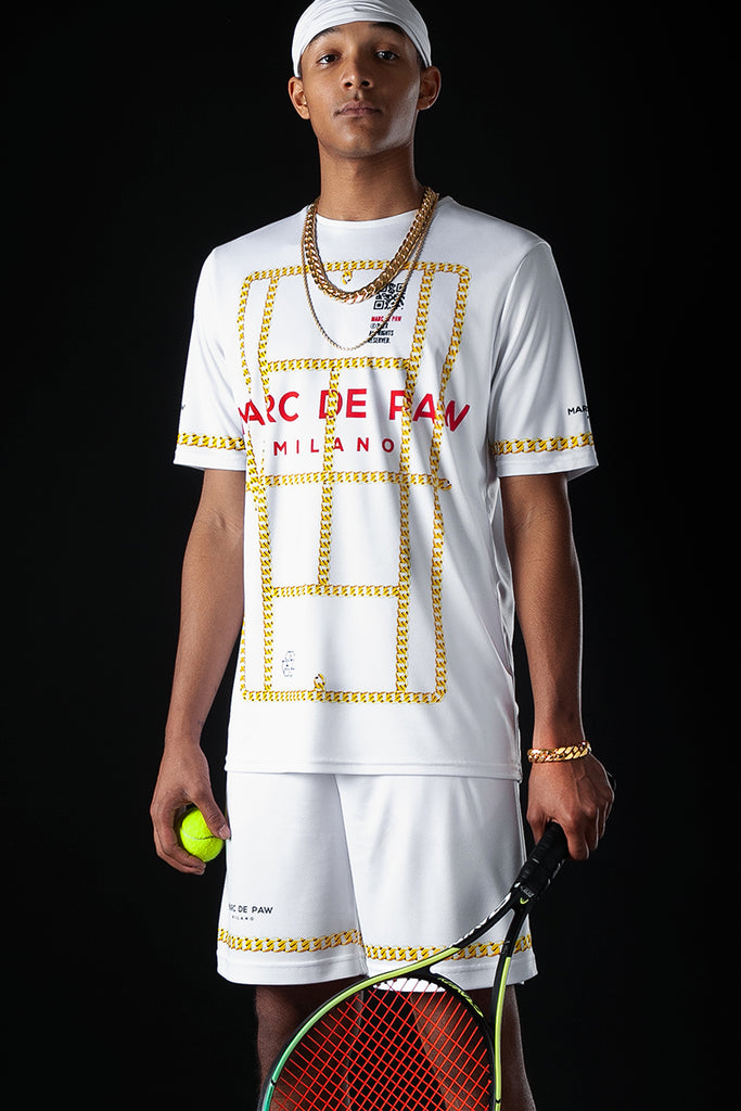 White Tennis T-shirt with Gold Chains Court